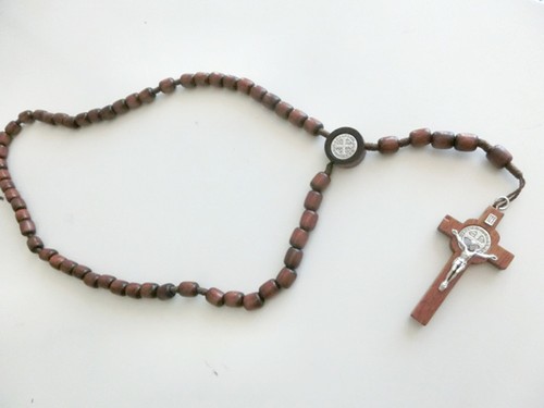 Collana rosario legno marrone - collana,