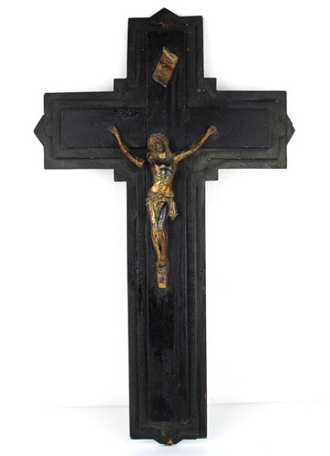Crocefisso legno ottone - in,